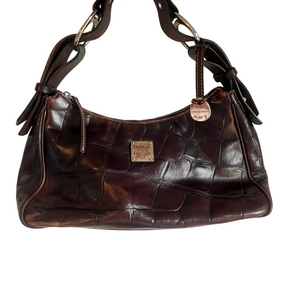 Dooney & Bourke Dark Brown Croc-Embossed Leather Hobo